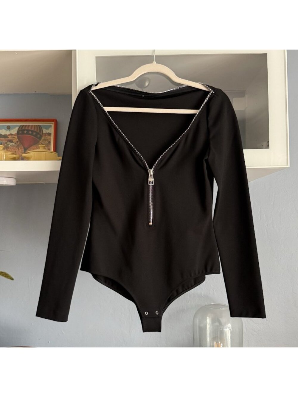 ALEXANDER MCQUEEN Front zipper Stretch Viscose Bodysuit Black Size 44